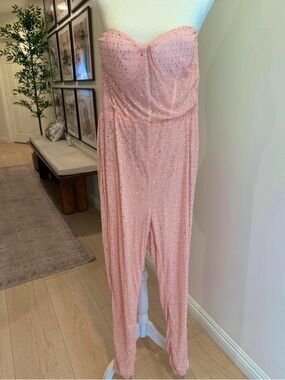 Fashion Nova Strapless Pink Crystal-Embellished Jumpsuit